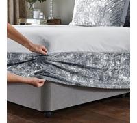 MK Home Textile Crushed Velvet Bed Base Wrap Valance - Luxury Elasticated Fitted Divan Sheet Cover - Soft Silver Grey Frame Wrap for Single, Double, King & Super King Size Beds (Super King)