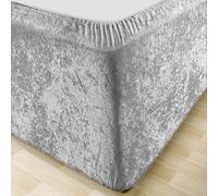 MK Home Textile Crushed Velvet Divan Bed Base Wrap - Silver Grey Deep Fitted Valance Sheet Frame Cover Fully Elasticated Skirt Easy To Fit - Single Double King Super King Size (Silver Grey, SuperKing)