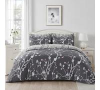 MK Home Textile Double Duvet Set Premium Printed Reversible Floral Design Soft Brushed Microfibre Bedding Quilt Double Duvet Cover Set with Pillowcases Easy Care Machine Washable (Double, Grey Gleam)