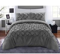 MK Home Textile Pintuck Charcoal Duvet Cover Set 3 Pieces Pinch Pleat Microfiber Grey Bedding Covers Hotel Quality Quilt Bed Sets with Pillowcases Double King Super King Size