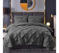 MK Home Textile Pintuck Duvet Cover 3 Piece Pinch Pleat Bedding Sets - 100% Cotton Percale 200 Thread Count Quilt Covers - White/Silver Grey/Charcoal/Pink/Navy Bed Set (Charcoal, Super King)