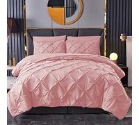 MK Home Textile Pintuck Duvet Cover 3 Piece Pinch Pleat Bedding Sets - 100% Cotton Percale 200 Thread Count Quilt Covers - White/Silver Grey/Charcoal/Pink/Navy Bed Set (Pink, King)