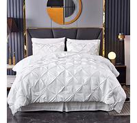 MK Home Textile Pintuck Duvet Cover 3 Piece Pinch Pleat Bedding Sets - 100% Cotton Percale 200 Thread Count Quilt Covers - White/Silver Grey/Charcoal/Pink/Navy Bed Set (White, Single)