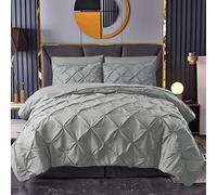 MK Home Textile Pintuck Duvet Cover 3 Piece Pinch Pleat Bedding Sets - 100% Cotton Percale 200 Thread Count Quilt Covers - White/Silver Grey/Charcoal/Pink/Navy Bed Set (Silver Grey, Single)