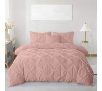 MK Home Textile Pintuck Duvet Cover Set - Luxury Pinch Pleat Bedding with Pillowcases, 100% Soft Microfiber, Wrinkle-Resistant Quilt Cover, Single Double King Super King (Pink, King)