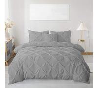 MK Home Textile Pintuck Duvet Cover Set - Luxury Pinch Pleat Bedding with Pillowcases, 100% Soft Microfiber, Wrinkle-Resistant Quilt Cover, Single Double King Super King (Silver, Double)