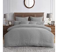 MK Home Textile Seersucker Duvet Cover Set Double Bedding Sets with Pillow Cases 100% Cotton Hotel Quality White Silver Charcoal Pink Grey Quilt Covers Double King SuperKing