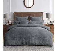 MK Home Textile Seersucker Duvet Cover Set King Bedding Sets with Pillow Cases 100% Cotton Hotel Quality White Silver Charcoal Pink Grey Quilt Covers Double King SuperKing