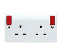 MK Logic Plus K1246D1WHI White Moulded 13A 2 Gang DP Non-Standard Switched Socket with Red Rockers