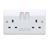 MK Logic Plus K1816WHI White Moulded 13A 2 Gang DP Filtered Switched Socket DP with Spike