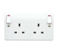 MK Logic Plus K2476WHI White Moulded 13A 2 Gang DP Switched Socket with Neon (Outboard Rockers)