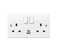 MK Logic Plus K2745WHI White Moulded 13A 2 Gang DP Switched Socket with Type C USB Ports