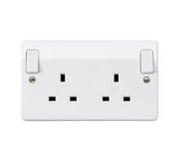 MK Logic Plus K2746CEWHI White Moulded 13A 2 Gang DP Switched Socket with Neon & Clean Earth (Outboard Rockers)