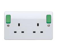 MK Logic Plus K2746D2WHI White Moulded 13A 2 Gang DP Switched Socket with Green Outboard Rockers