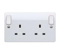 MK Logic Plus K2746WHI White Moulded 13A 2 Gang DP Switched Socket with Outboard Rockers