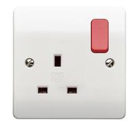MK Logic Plus K2757D1WHI White Moulded 13A 1 Gang DP Switched Socket with Red Rocker