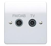 MK Logic Plus K3552DABWHI White Moulded 1G Twin TV/FM DAB Diplexer Outlet (Non-Isolated)
