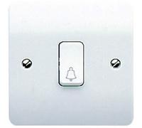MK Logic Plus K4878BWHI White Moulded 10A 1 Gang SP 2 Way Push Switch with Bell Symbol