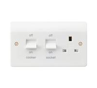 MK Logic Plus K5060WHI White Moulded 45A DP Cooker Unit & 13A Switched Socket with White Rockers