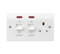 MK Logic Plus K5061WHI White Moulded 45A DP Cooker Unit & 13A Switched Socket with Neons & White Rockers