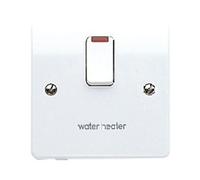 MK Logic Plus K5423WHWHI White Moulded 20A DP Switch with Flex Outlet Marked "Water Heater"