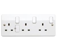 MK Logic Plus Triple Socket (K2737 WHI) 13A 3 Gang, in white, with inherent antimicrobial properties.