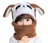 MK MATT KEELY 2 in 1 Kids Hat Hooded Scarf Set Boys Girls Cartoon Rabbit Winter Plush Hoodie Earflap Beanie for Baby Toddlers,Brown,9-14 Years