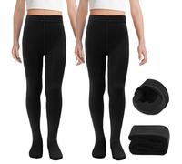 MK MATT KEELY 2 Pairs Girls Fleece Lined Tights Kids Black Thermal Leggings Toddlers Winter Warm Ballet Tights,3-5 Years