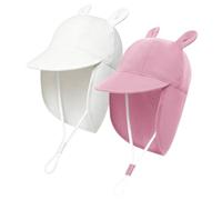 MK MATT KEELY 2 PCS Baby Sun Hat Toddlers Summer Legionnaires Hat Boys Girls Bear Beach Cap with Neck Protection Kids,Pink+White,Age 2-4 Years