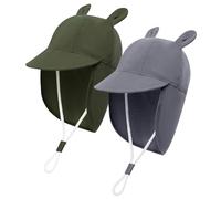 MK MATT KEELY 2 PCS Baby Sun Hat Toddlers Summer Legionnaires Hat Boys Girls Bear Beach Cap with Neck Protection Kids,Dark Green+Grey,Age 6-12 Months
