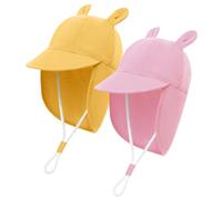 MK MATT KEELY 2 PCS Baby Sun Hat Toddlers Summer Legionnaires Hat Boys Girls Bear Beach Cap with Neck Protection Kids,Pink+Yellow,Age 6-12 Months