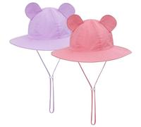 MK MATT KEELY 2 PCS Baby Sun Hat with Ears Toddlers Newborn Cotton Bucket Hat Kids Boys Girls Summer Beach Cap with Chin Strap,Purple+Pink,Age 2-4 Years