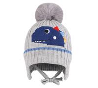 MK MATT KEELY Baby Boys Winter Knitted Hat 1-4 Years Toddlers Cartoon Dinosaur Warm Bobble Hats with Earflap,Grey