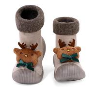 MK MATT KEELY Baby Christmas Shoes Boys Girls Winter Warm Sock Shoes Toddlers Reindeer Pre Walkers Shoes with Anti-Slip Rubber Sole,Khaki,18-24 Months