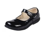 MK MATT KEELY Girls Black Mary Jane Flat School Shoes With Hook and Loop Comfortable Uniform