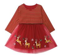MK MATT KEELY Girls Christmas Dress 2-7 Years Kids Cotton Princess Dress Toddlers Santa Claus Reindeer Outfit,Red,5 Years