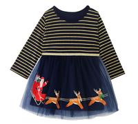 MK MATT KEELY Girls Christmas Dress 2-7 Years Kids Cotton Princess Dress Toddlers Santa Claus Reindeer Outfit,Navy,5 Years