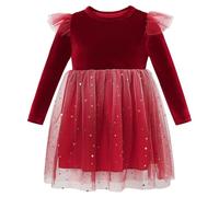 MK MATT KEELY Girls Christmas Dress 2-7 Years Kids Sparkly Princess Dress Toddlers Warm Velvet Outfit,Red,6 Years