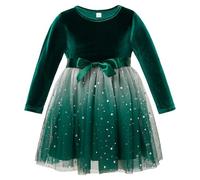 MK MATT KEELY Girls Christmas Dress 3-7 Years Kids Sparkly Princess Dress Toddlers Warm Velvet Outfit with Bow,Green,4 Years