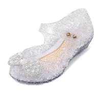 MK MATT KEELY Girls Dress Up Shoes Kids Cinderella Elsa Princess Flats with Bow Toddlers Mary Jane Jelly Shoes for Party Halloween Cosplay,White,7 UK Child