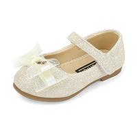 MK MATT KEELY Girls Party Wedding Shoes Mary Jane Ballet Dress Flat with Bow for 2-7 Years Toddlers Kids Gold,10.5 UK Child(CN30)
