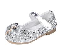 MK MATT KEELY Girls Princess Shoes Mary Jane Party Cosplay Shoes Dress Up Sandals for 2-7 Years Toddlers Little Kids,Silver with Bow,10.5 UK Child