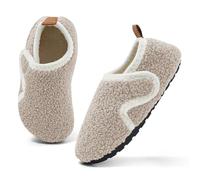 MK MATT KEELY Kids Cosy House Slippers - Toddlers Non Slip Barefoot Slippers with Hook and Loop, Beige, 4/5 UK