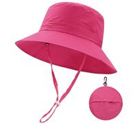 MK MATT KEELY Toddler Sun Hat Baby Cotton Bucket Hats Kids Summer UV Protective Foldable Cap for Boys Girls with Adjustable Chin Straps,Rose Red,Age 1-3 Years