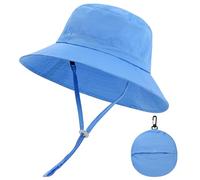 MK MATT KEELY Toddler Sun Hat Baby Cotton Bucket Hats Kids Summer UV Protective Foldable Cap for Boys Girls with Adjustable Chin Straps,Blue,Age 4-7 Years