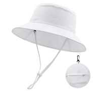 MK MATT KEELY Toddler Sun Hat Baby Cotton Bucket Hats Kids Summer UV Protective Foldable Cap for Boys Girls with Adjustable Chin Straps,White,Age 4-7 Years
