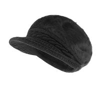 MK MATT KEELY Women Baker Boy Hat Winter Warm Peaked Beret with Brim Ladies Wool Flat Cap,Black,One Size