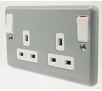 MK Metalclad Plus K2945 ALM 13 amp 2-Gang Double-Pole Switch Socket with Outboard Rockers