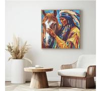 MK333 MK333 MK333 Adult Painting by Number Set Indian Horse by Numbers for Beginners Acrylic Painting with 6 Brushes Oil Painting Crafts for Wall Decoration 35x35cm