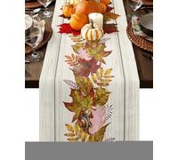 MKAK Autumn Table Runner, Holiday Dining Coffee Table Decor Orange Watercolor Maple Leaf Retro Tablecloth Wedding Decor Home Decoration(F,180x33cm)